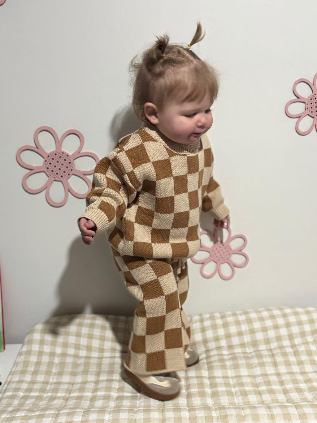 Checkerboard Knit Set – Brown