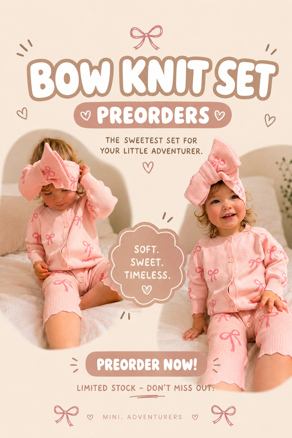 Knit Romper + Bow Set | PREORDER